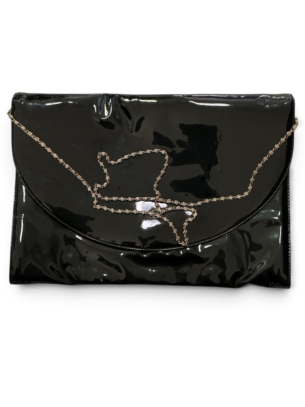 Black Patent Envelope Clutch with Chain Strap